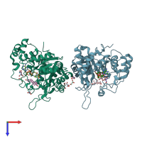 PDB entry 3bur coloured by chain, top view.