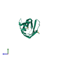 PDB entry 3but coloured by chain, side view.