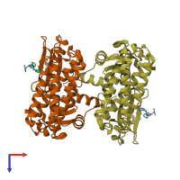 PDB entry 3buw coloured by chain, top view.