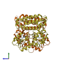 PDB entry 3bux coloured by chain, side view.