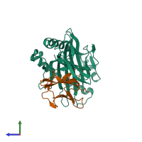 PDB entry 3buy coloured by chain, side view.