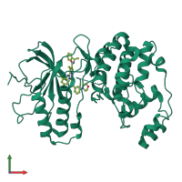 PDB entry 3bv3 coloured by chain, front view.