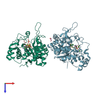 PDB entry 3bv7 coloured by chain, top view.