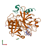 PDB entry 3bv9 coloured by chain, front view.