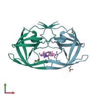 PDB entry 3bva coloured by chain, front view.