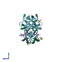 PDB entry 3bva coloured by chain, side view.