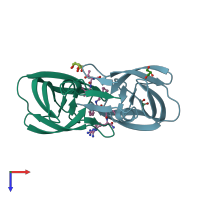 PDB entry 3bva coloured by chain, top view.