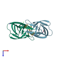 PDB entry 3bvb coloured by chain, top view.