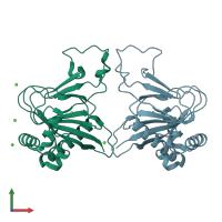 PDB entry 3bvc coloured by chain, front view.