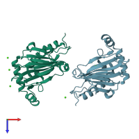 PDB entry 3bvc coloured by chain, top view.