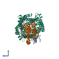 PDB entry 3bvd coloured by chain, side view.