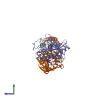 Hetero pentameric assembly 1 of PDB entry 3bvh coloured by chemically distinct molecules, side view.