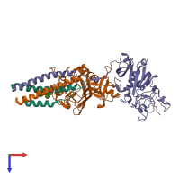 Hetero pentameric assembly 1 of PDB entry 3bvh coloured by chemically distinct molecules, top view.