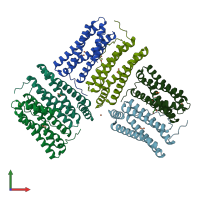 PDB entry 3bvi coloured by chain, front view.