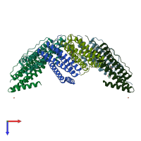 PDB entry 3bvi coloured by chain, top view.
