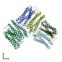 PDB entry 3bvk coloured by chain, front view.