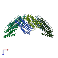 PDB entry 3bvk coloured by chain, top view.