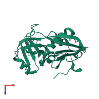 PDB entry 3bvm coloured by chain, top view.