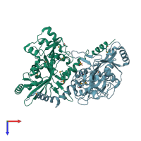PDB entry 3bvq coloured by chain, top view.