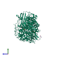 PDB entry 3bvv coloured by chain, side view.