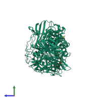 PDB entry 3bvw coloured by chain, side view.