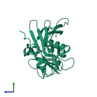 PDB entry 3bvz coloured by chain, side view.