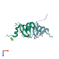 PDB entry 3bw1 coloured by chain, top view.