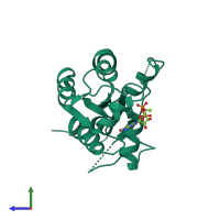 PDB entry 3bwd coloured by chain, side view.