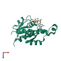 PDB entry 3bwd coloured by chain, top view.