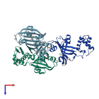 PDB entry 3bwg coloured by chain, top view.