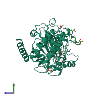 PDB entry 3bwj coloured by chain, side view.