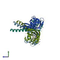 PDB entry 3bwl coloured by chain, side view.