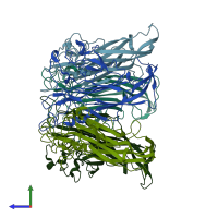 PDB entry 3bwq coloured by chain, side view.