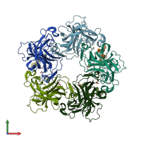 PDB entry 3bwr coloured by chain, front view.