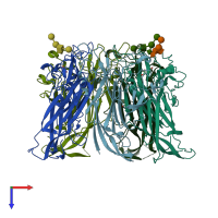 PDB entry 3bwr coloured by chain, top view.