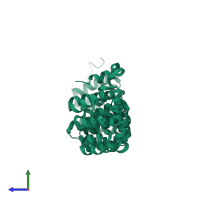 PDB entry 3bwt coloured by chain, side view.