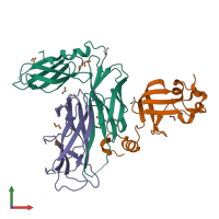 PDB entry 3bwu coloured by chain, front view.