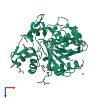 PDB entry 3bwx coloured by chain, top view.