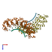 PDB entry 3bx3 coloured by chain, top view.