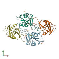 PDB entry 3bx4 coloured by chain, front view.