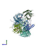 PDB entry 3bx8 coloured by chain, side view.