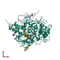 PDB entry 3bxi coloured by chain, front view.