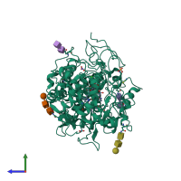 PDB entry 3bxi coloured by chain, side view.