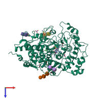 PDB entry 3bxi coloured by chain, top view.