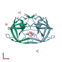 PDB entry 3bxs coloured by chain, front view.