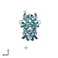 PDB entry 3bxs coloured by chain, side view.