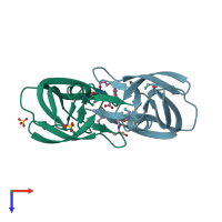 PDB entry 3bxs coloured by chain, top view.