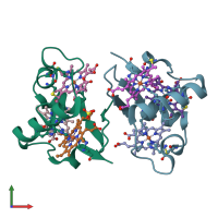 PDB entry 3bxu coloured by chain, front view.