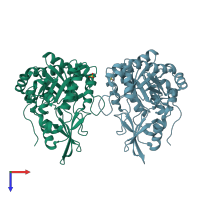 PDB entry 3bxw coloured by chain, top view.