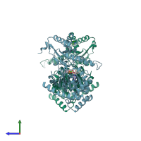 PDB entry 3bxz coloured by chain, side view.